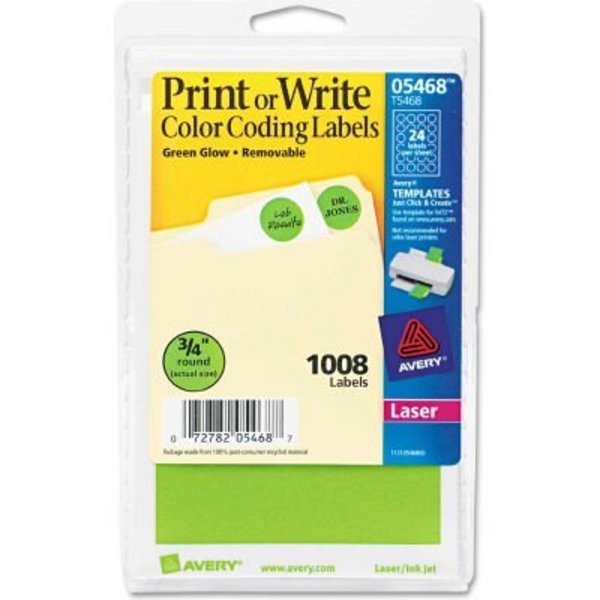 Avery Avery® Print or Write Removable Color-Coding Labels, 3/4" Dia, Neon Green, 1008/Pack 5468